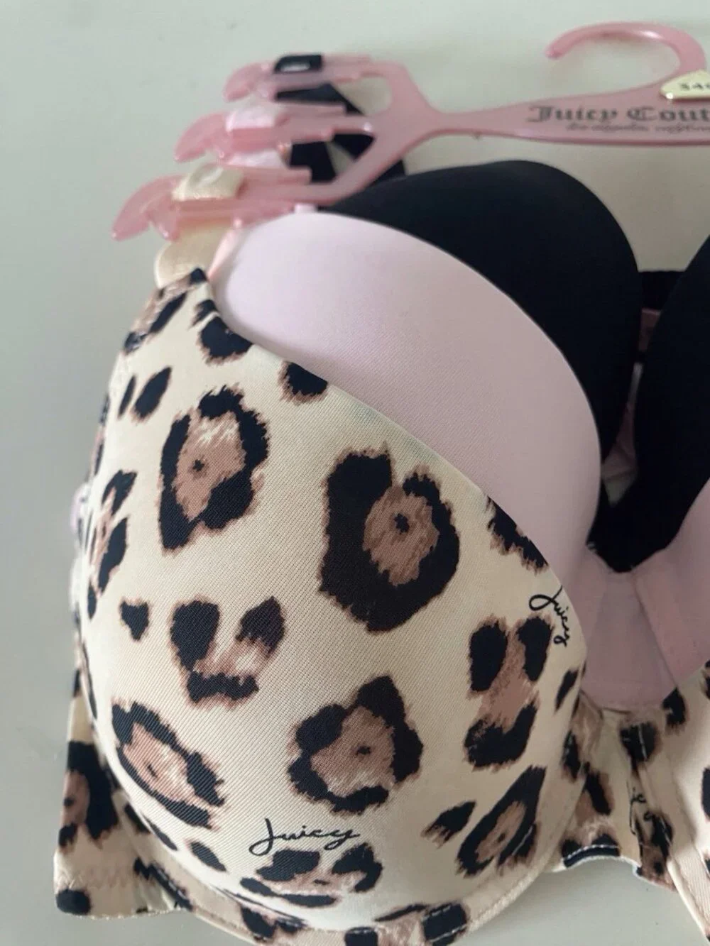 3 Pack Juicy Couture Sexy Push Up Bra Size 34C Cheetah Animal Print Pink Black